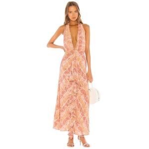 Lovers + Friends Women’s Zeta Halter Plunge Neckline Maxi Dress Size M Sundress